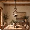 Natural and Black Iron and Rope Three Light Ceiling Light