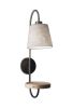 Antique Brass And Black Metal USB Charging Station Wall Lamp With Wood Shelf