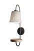 Antique Brass And Black Metal USB Charging Station Wall Lamp With Wood Shelf