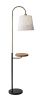65" Black And Brass Tray Table USB Floor Lamp With Wood Shelf