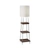 63" Brown And White Column Floor Lamp With White Fabric Drum Shade