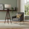 60" Brown And White Solid Wood Tripod Floor Lamp With White Fabric Drum Shade