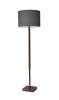 59" Brown And Black Solid Wood Floor Lamp With Dark Gray Fabric Drum Shade