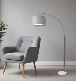 74" Silver Metal Arched Floor Lamp With Gray Linen Drum Shade