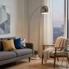 78" Silver Arc Floor Lamp With Silver Metal Bowl Shade