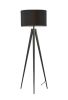 Black Metal Tripod Floor Lamp With Black Fabric Drum Shade