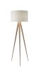 60" Natural Metal Tripod Floor Lamp With White Fabric Drum Shade