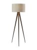 60" Brown And White Tripod Floor Lamp With White Linen Drum Shade