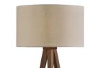 60" Brown And White Tripod Floor Lamp With White Linen Drum Shade