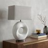 27" White Geometric Table Lamp With Gray Shade