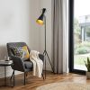 58" Black Metal Tripod Floor Lamp With Black And Gold Metal Cone Shade