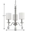 Silver Candle Style Three Light Metal and Crystals Dimmable Chandelier With White Shades