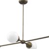Bronze Metal Four Light Dimmable Ceiling Light With Off White Shades