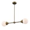 Bronze Metal Two Light Dimmable Ceiling Light With Off White Shades