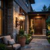 Walnut And Clear Four Light Beveled Dimmable Outdoor Hanging Lights With Walnut And Clear Shades