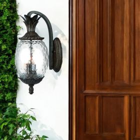 Black And Clear Three Light Crackled Dimmable Outdoor Hanging Lights With Black And Clear Shades