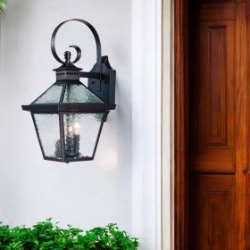 Bronze And Clear Three Light Hammered Dimmable Outdoor Hanging Lights With Bronze And Clear Shades