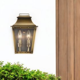Brass And Clear Two Light Transparent Dimmable Outdoor Hanging Lights With Brass And Clear Shades