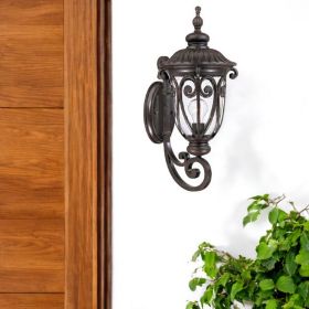 Antiqued Bronze Seeded Dimmable Outdoor Hanging Light With Antiqued Bronze Shades
