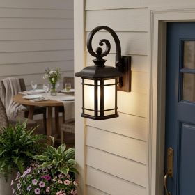 XL Antique Bronze Frosted Linen Glass Lantern Wall Light