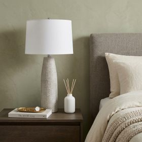 33" Light Gray Ceramic Table Lamp With White Drum Shade