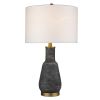 26" Distressed Black and Gold Ceramic Table Lamp With White Drum Shade