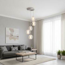 Five Light Acrylic and Steel Shade Hanging Globe Light