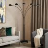 84" Black Five Light Arc Floor Lamp With Black Dome Shade