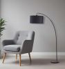 86" Black Metal Arc Floor Lamp With Black Fabric Drum Shade
