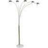 84" Gold And White Five Light Arched Floor Lamp With White Acrylic Drum Shade