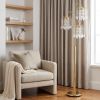 63" Gold Three Lights Candelabra Floor Lamp With Clear Faux Crystal Shades