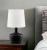 17" Black Metal Bedside Table Lamp With White Shade