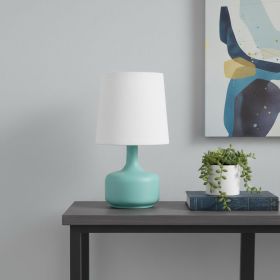 17" Blue Metal Bedside Table Lamp With White Shade