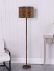 59" Amber And Black Metal Floor Lamp With Amber And Black Animals Faux Leather Cylinder Shade