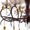 Brown And White Shaded Four Light Metal and Crystal Glass Chandelier With White Shades