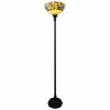 70" Green And Black Floor Lamp With Green Glass Bowl Shade