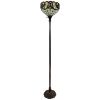 62" Beige Torchiere Floor Lamp With Red And White Flowers Glass Dome Shade