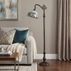 62" Brown And White Torchiere Floor Lamp With White Flowers Glass Dome Shade