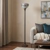 72" Brown And White Torchiere Floor Lamp With White Flowers Glass Dome Shade