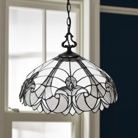 Black And White Unique Statement Two Light Glass Dimmable Chandelier With Black And White Shades