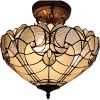 Yellow and Brown Two Light Tiffany Style Semi Flush Dimmable Ceiling Light