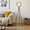 60" Black LED Tripod Floor Lamp With Black Metal Novelty Shade