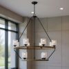 Black Candle Style Twelve Light Metal Dimmable Chandelier With White Shades