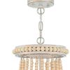 Natural And White Wood Bead Three Light Two Tier Chandelier