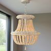Natural And White Wood Bead Three Light Two Tier Chandelier