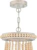 Natural And White Wood Bead Three Light Two Tier Chandelier