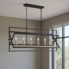 Black And Gold Kitchen Island Six Light Metal Dimmable Chandelier
