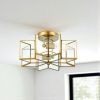 Brass Unique Statement Two Light Metal Dimmable Flush Chandelier With Clear Shades