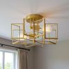 Brass Unique Statement Two Light Metal Dimmable Flush Chandelier With Clear Shades