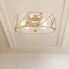 Brass Unique Statement Four Light Metal Dimmable Flush Chandelier With Clear Shades